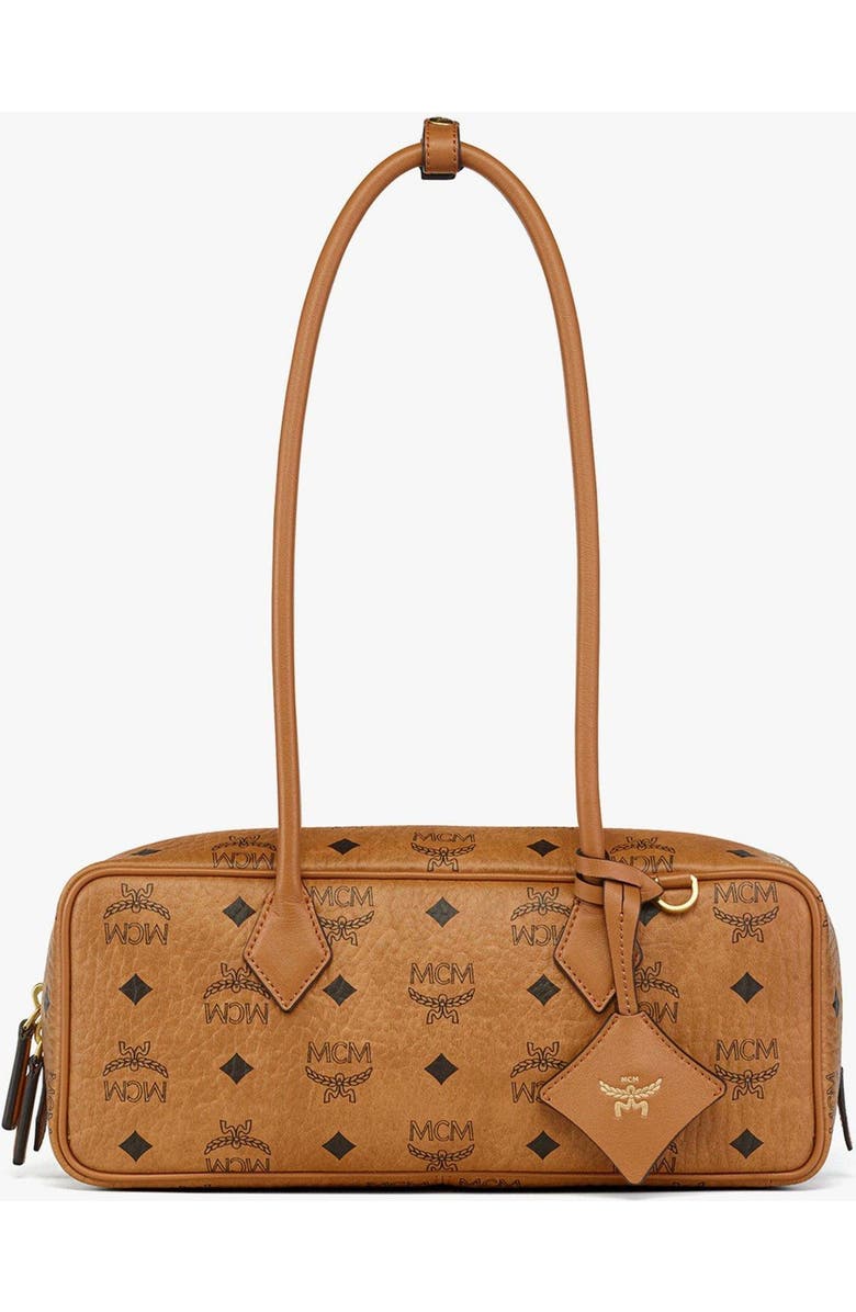 MCM Aren Shoulder Bag in Visetos, Main, color, Cognac