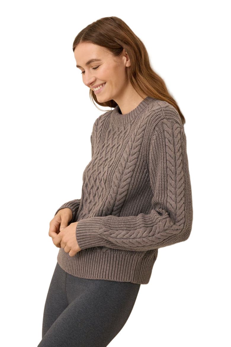 Organic Cotton Cable Knit Crew Sweater, Alternate, color, Deep Taupe Heather