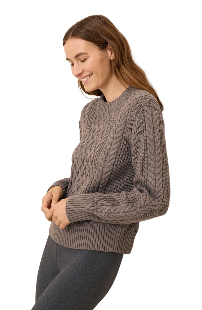 Pact Organic Cotton Cable Knit Crew Sweater, Alternate, color, Deep Taupe Heather