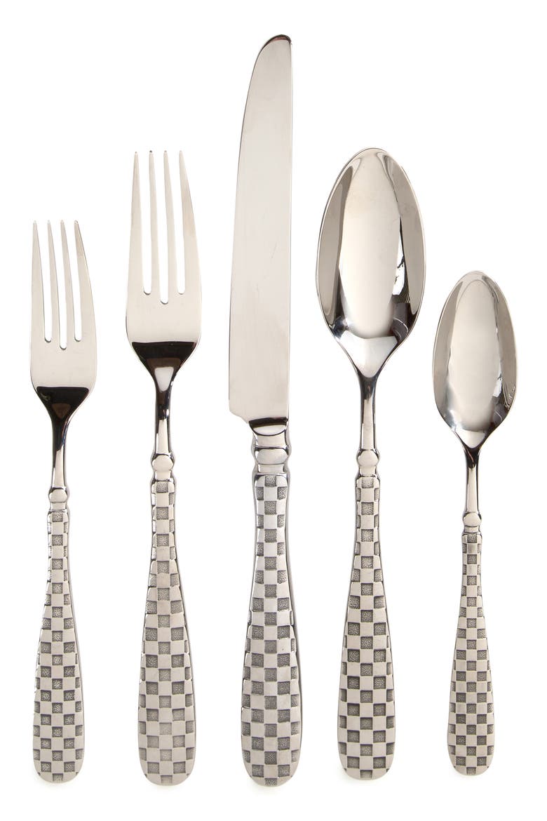Check 5-Piece Flatware Set, Main, color, SILVER