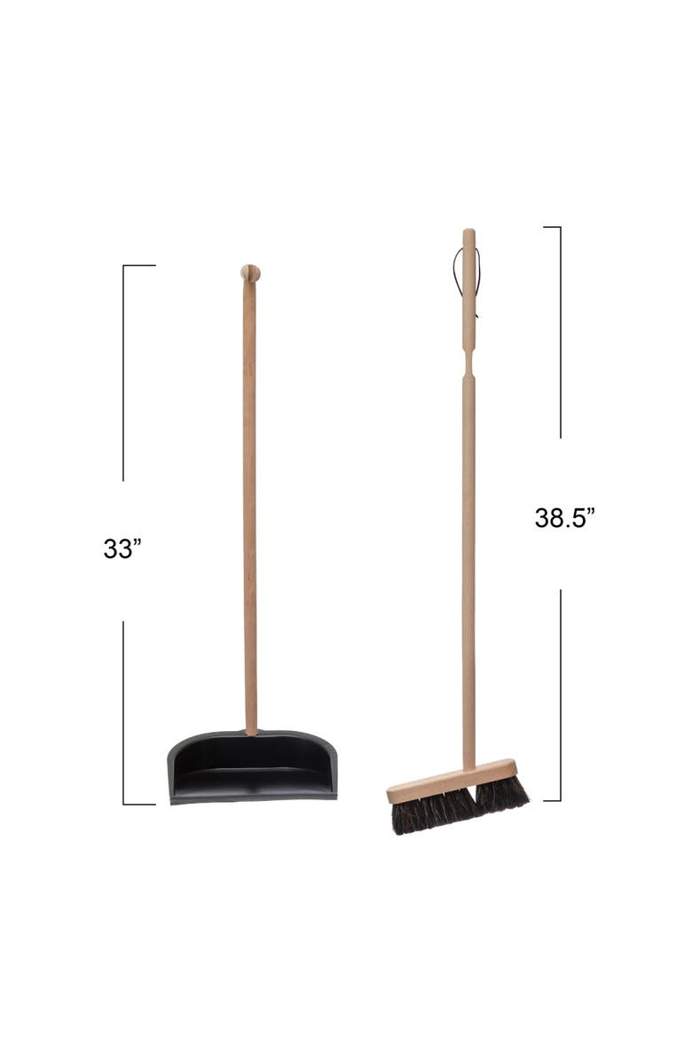 Storied Home Beech Wood Broom and Standing Metal Dust Pan Set, Natural and Black, Alternate, color, Black