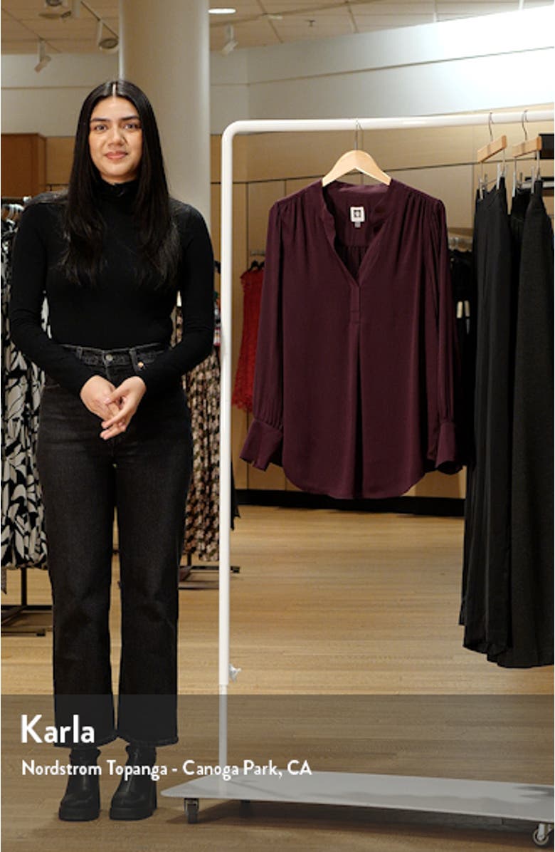 Split Neck Textured Woven Tunic Top, sales video thumbnail