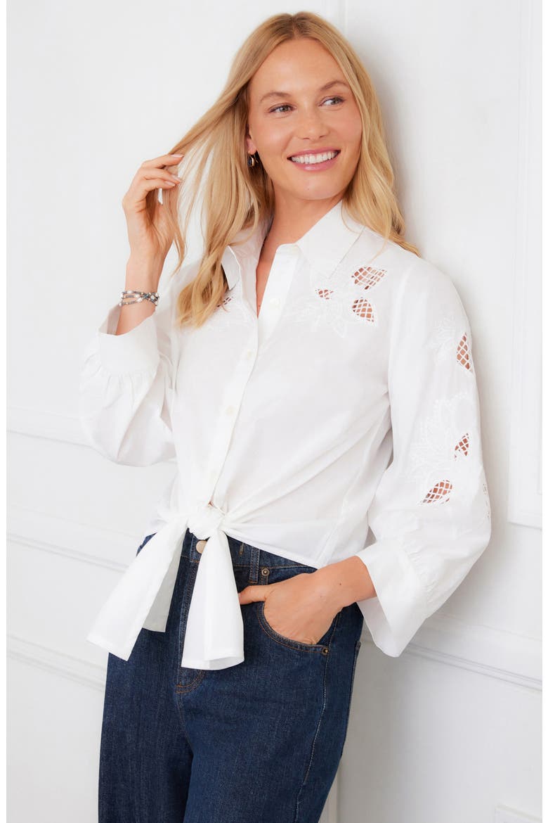 Eyelet Embroidery Tie Front Shirt, Alternate, color, WHITE