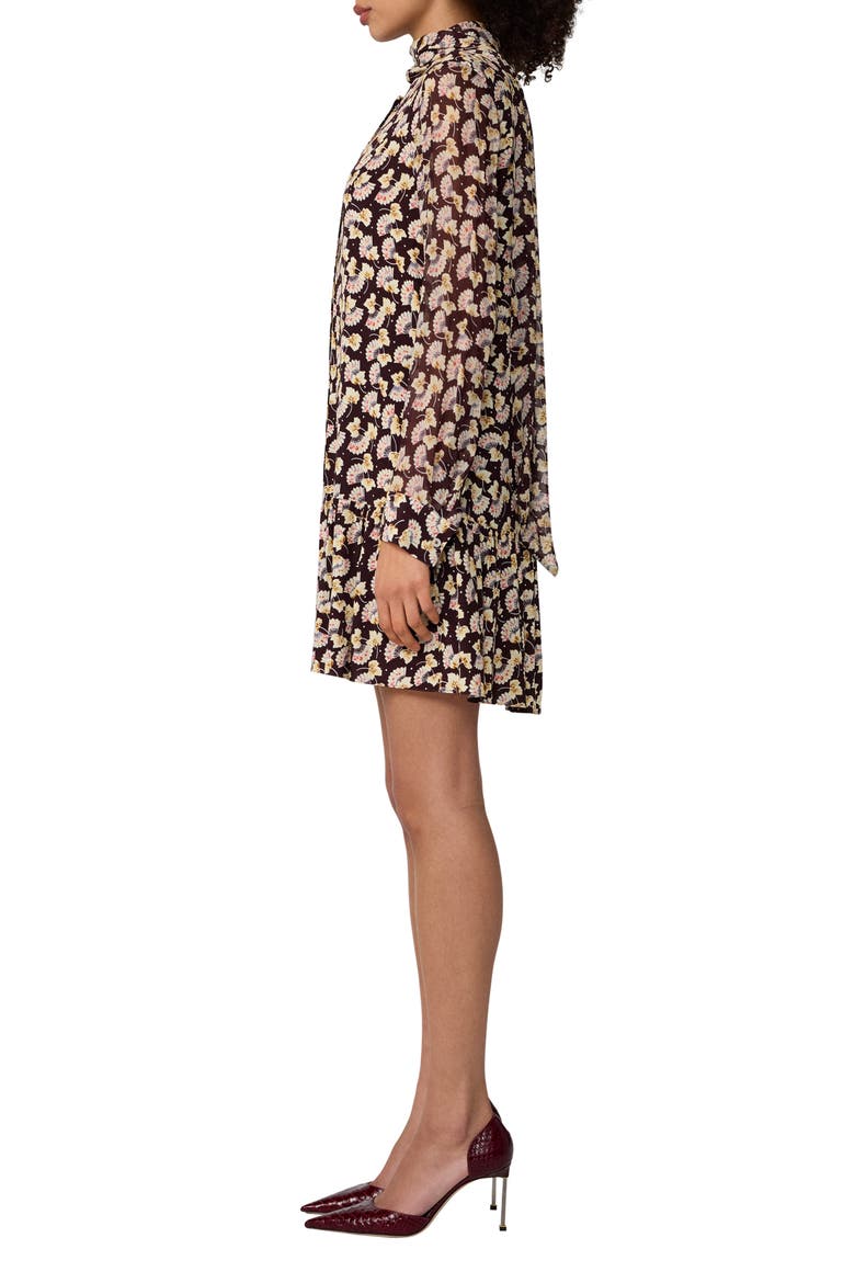 Indigo Fan Print Tie Neck Minidress, Alternate, color, FAN DANCE