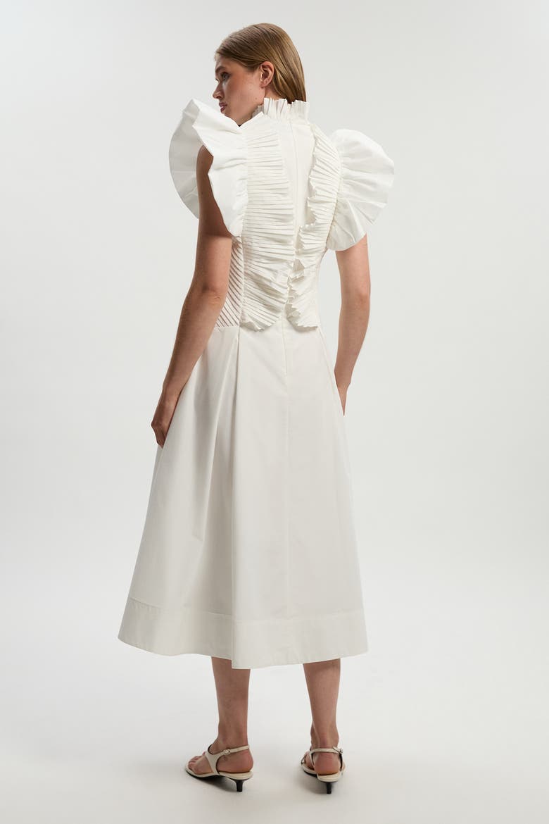 Pleated Ruffle Sleeve Woven Midi Dress, Alternate, color, Ivory