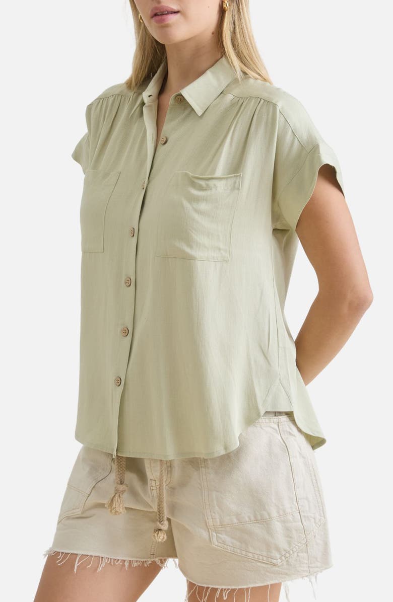 Blu Pepper Solid Short Sleeve Button-Up Shirt, Alternate, color, Light Olive