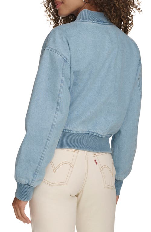 Levi's Women's Ribbed-edge Cropped Denim Bomber Jacket In Light Wash Denim