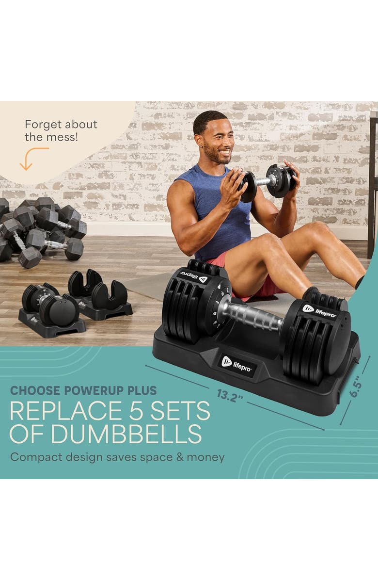 Lifepro Adjustable Dumbbell Set 25lb Quick Adjust Strength Training Weights for Home Gym, Alternate, color, 25Lb With Dial Adjust