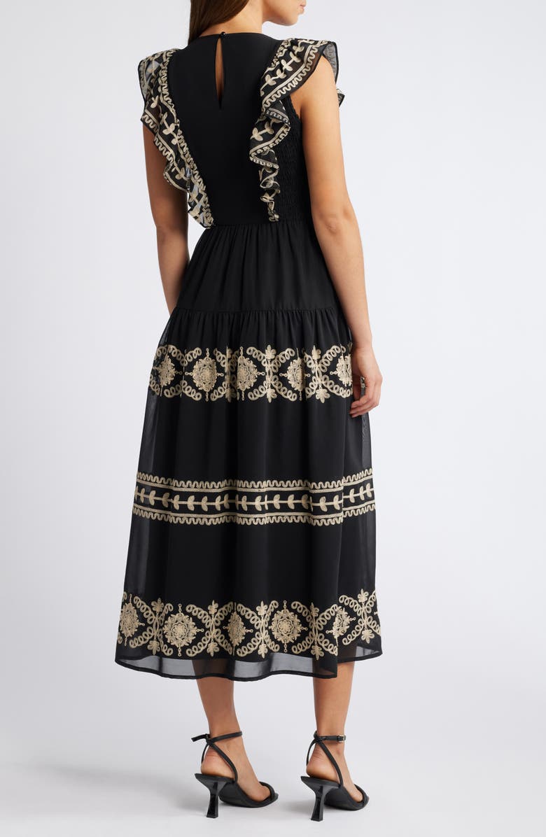 Anne Klein Embroidered Ruffle Sleeve Dress, Alternate, color, 