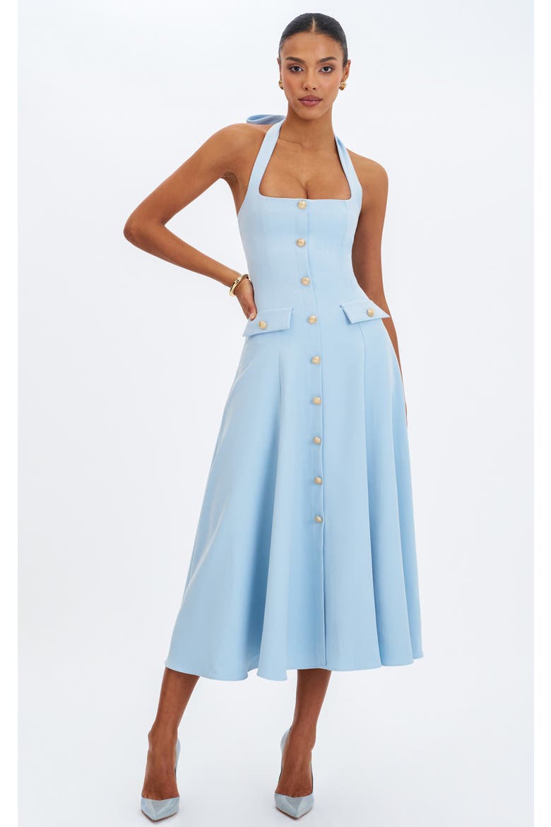miss circle blue dress Miss Circle Wallie Baby Blue Rhinestone Embellished Mesh Backless Gown M