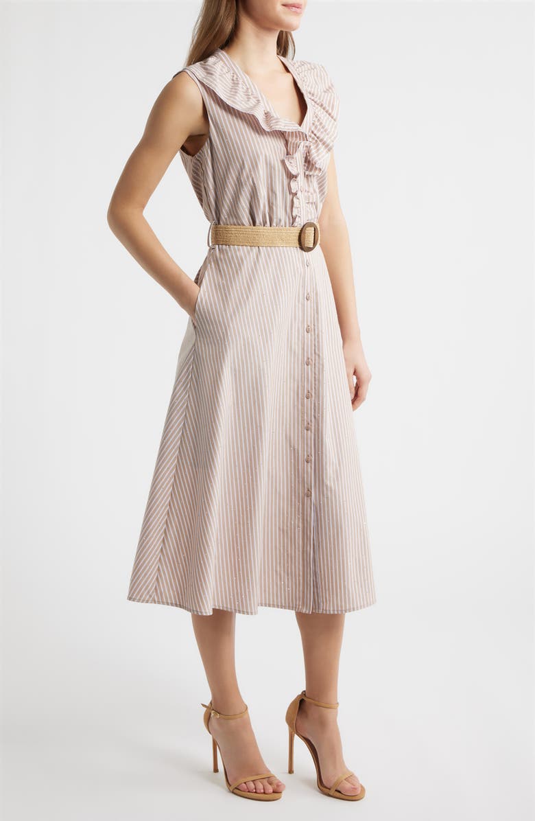 Sam Edelman Stripe Rhinestone Detail Sleeveless Cotton Shirtdress, Alternate, color, Taupe