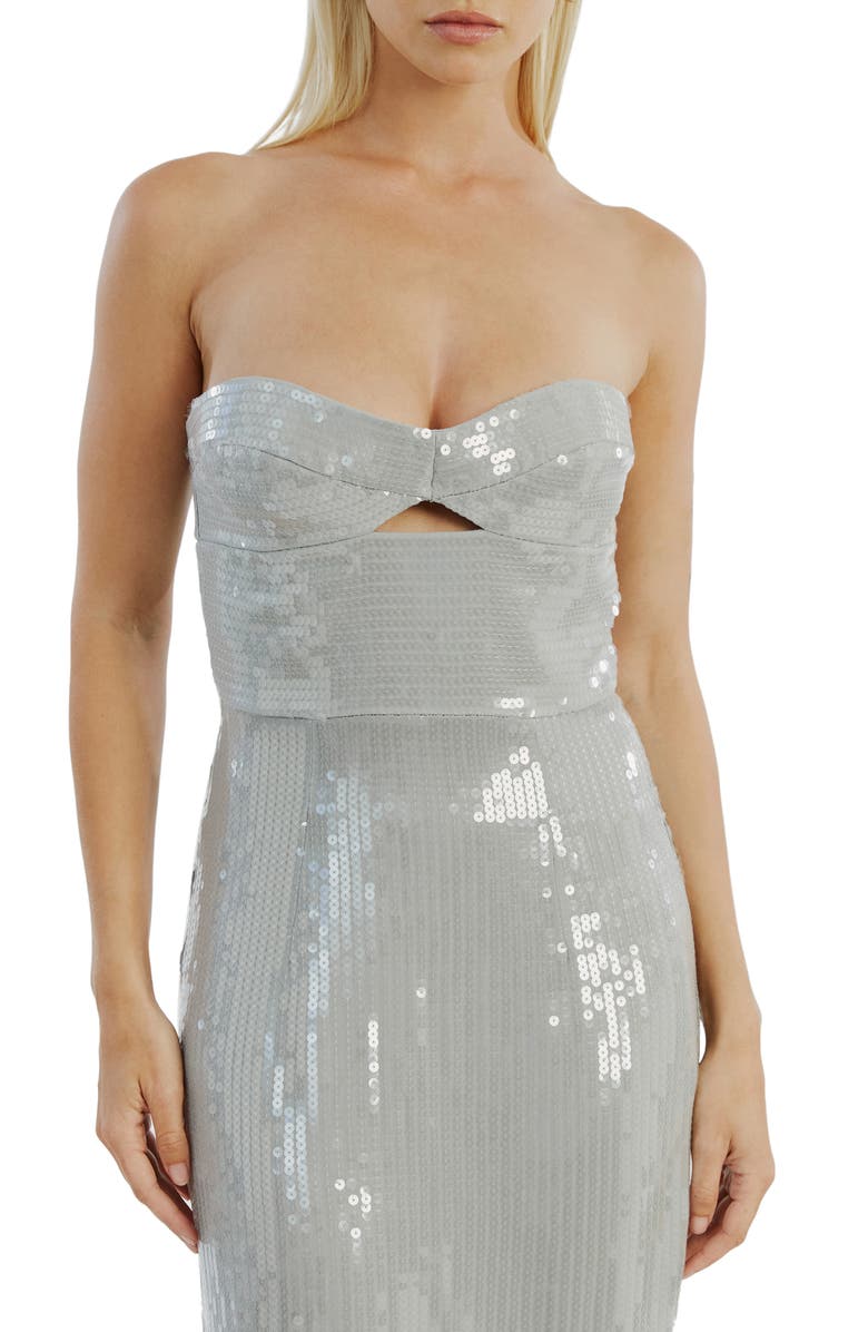 Bardot Cerise Sequin Cutout Strapless Dress, Alternate, color, Dove Grey