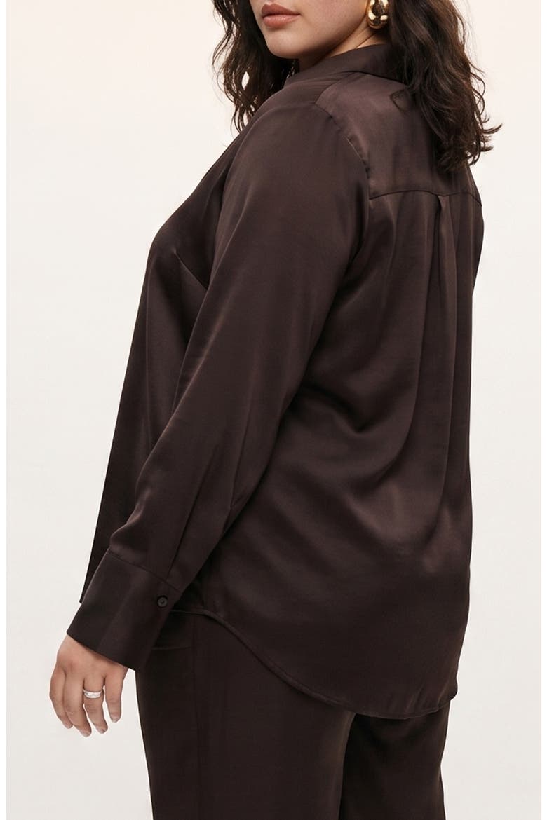 Satin Button Down Shirt, Alternate, color, CHOCOLATE TORTE