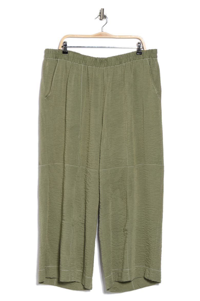 Crinkled Topstitched Pants, Alternate, color, OIL GREEN/ IVORY