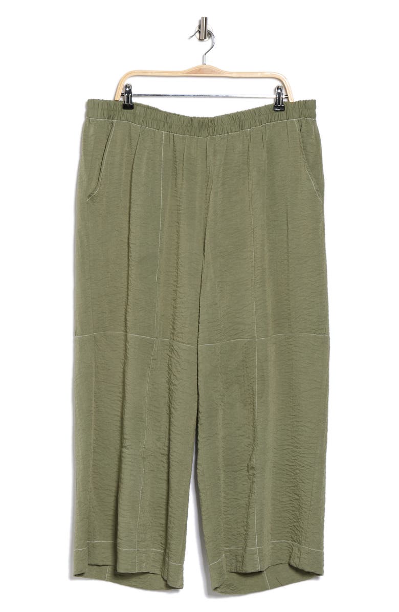 Adrianna Papell Crinkled Topstitched Pants, Alternate, color, Oil Green/ Ivory