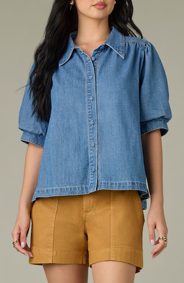 Wit & Wisdom Puff Sleeve Denim Shirt, Main, color, 