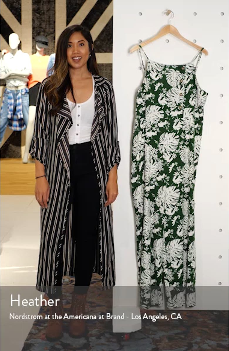 Leaf Print Side Button Linen Blend Crop Jumpsuit, sales video thumbnail