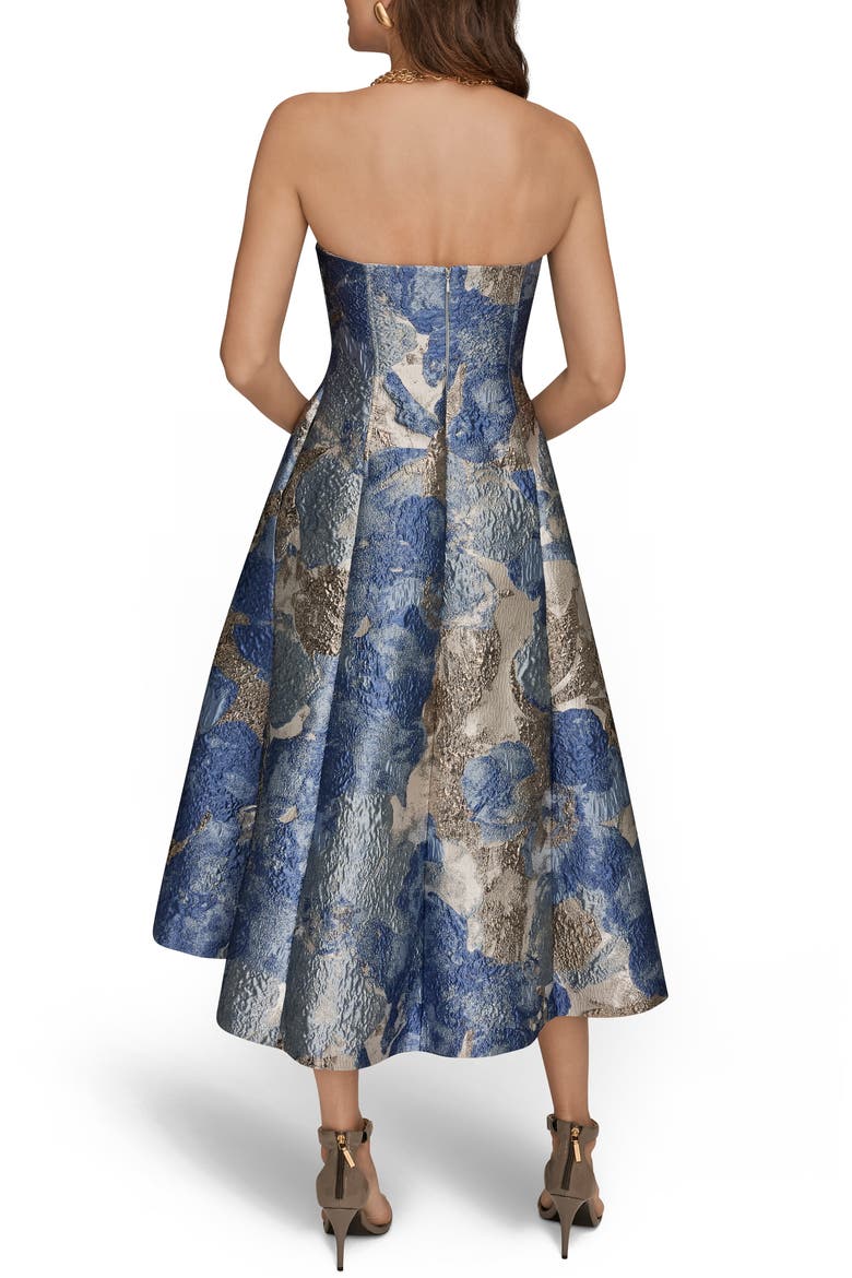 Floral Strapless Fit & Flare Midi Cocktail Dress, Alternate, color, WASHED INDIGO MULTI