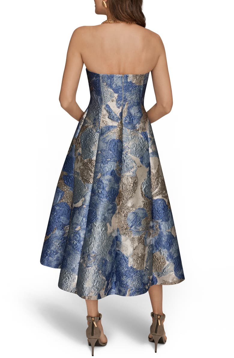 Donna Karan New York Floral Strapless Fit & Flare Midi Cocktail Dress, Alternate, color, Washed Indigo Multi