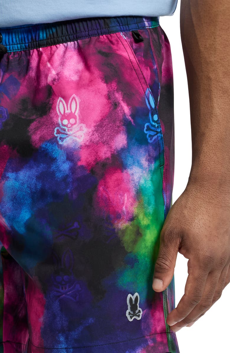 Psycho Bunny Dokos Print Swim Trunks, Alternate, color, Black