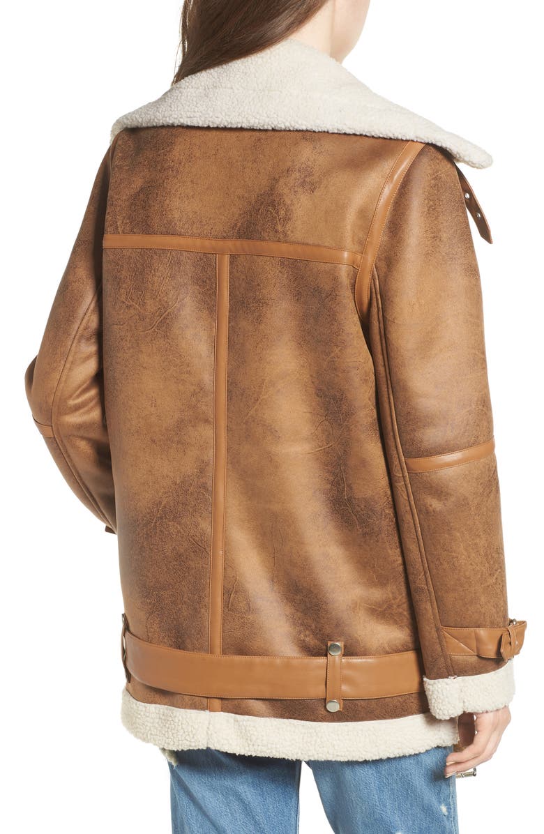 Avec Les Filles Faux Shearling Biker Jacket, Alternate, color, 