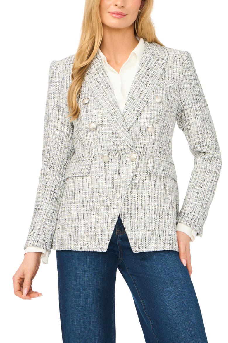 Double Breasted Tweed Blazer, Main, color, SILVER BIRCH