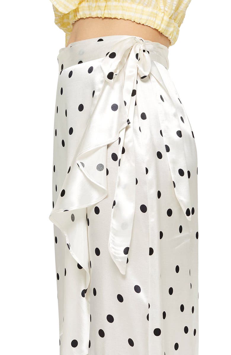 Topshop Satin Spot Ruffle Skirt, Alternate, color, 