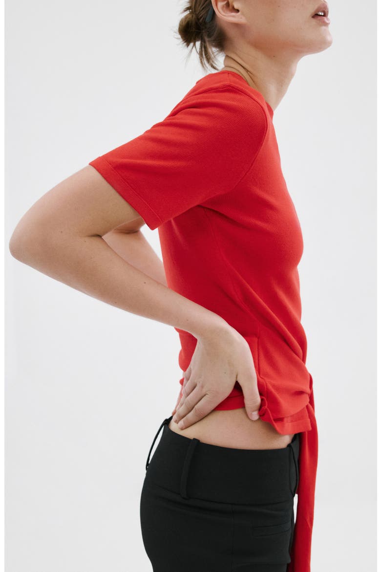Bow Short Sleeve Sweater, Alternate, color, INTENSE RED