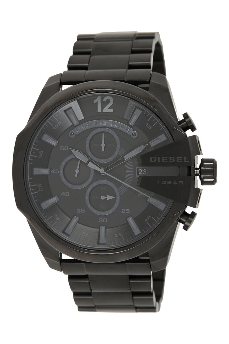 DIESEL Men's Mega Chief Black Stainless Steel Chronograph Watch, 51mm, Main, color, BLACK