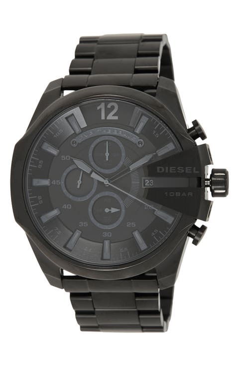 DIESEL Men's Mega Chief Black Stainless Steel Chronograph Watch, 51mm