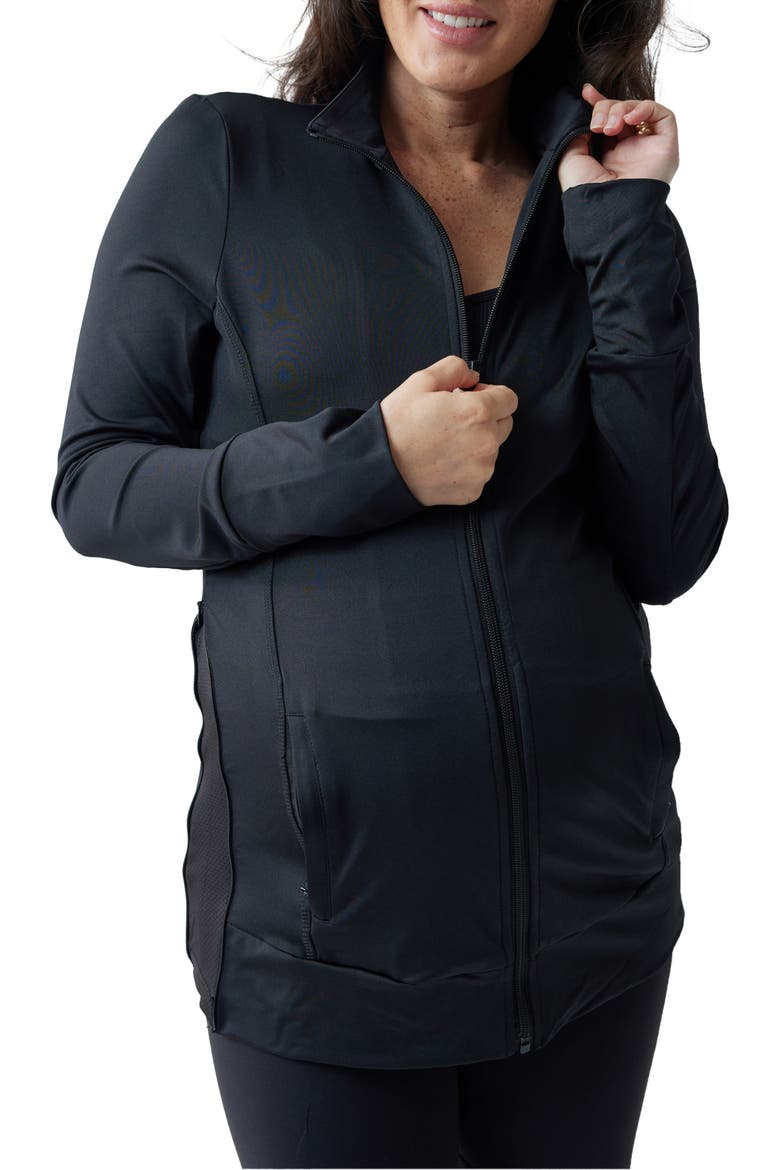 Active Side Zip Maternity Jacket, Main, color, BLACK