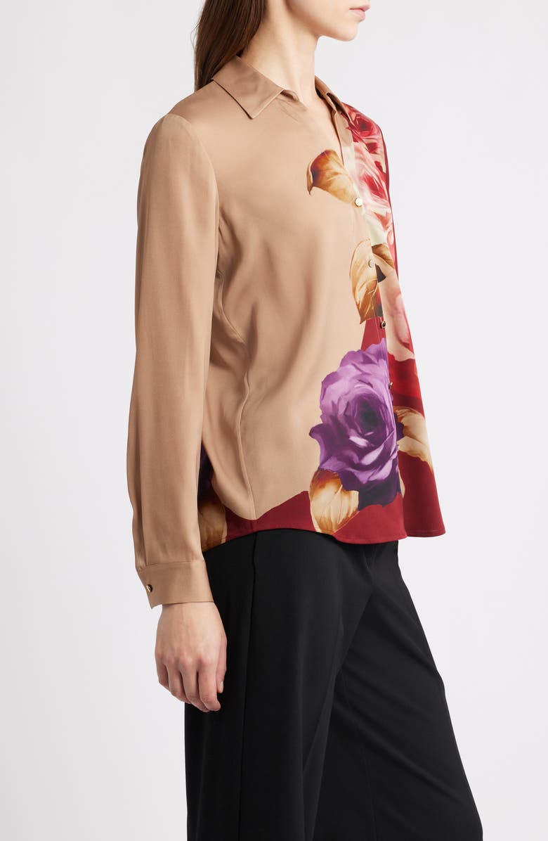 Elie Tahari The Madeline Floral Silk Blend Shirt, Alternate, color, Rose Corsage Red