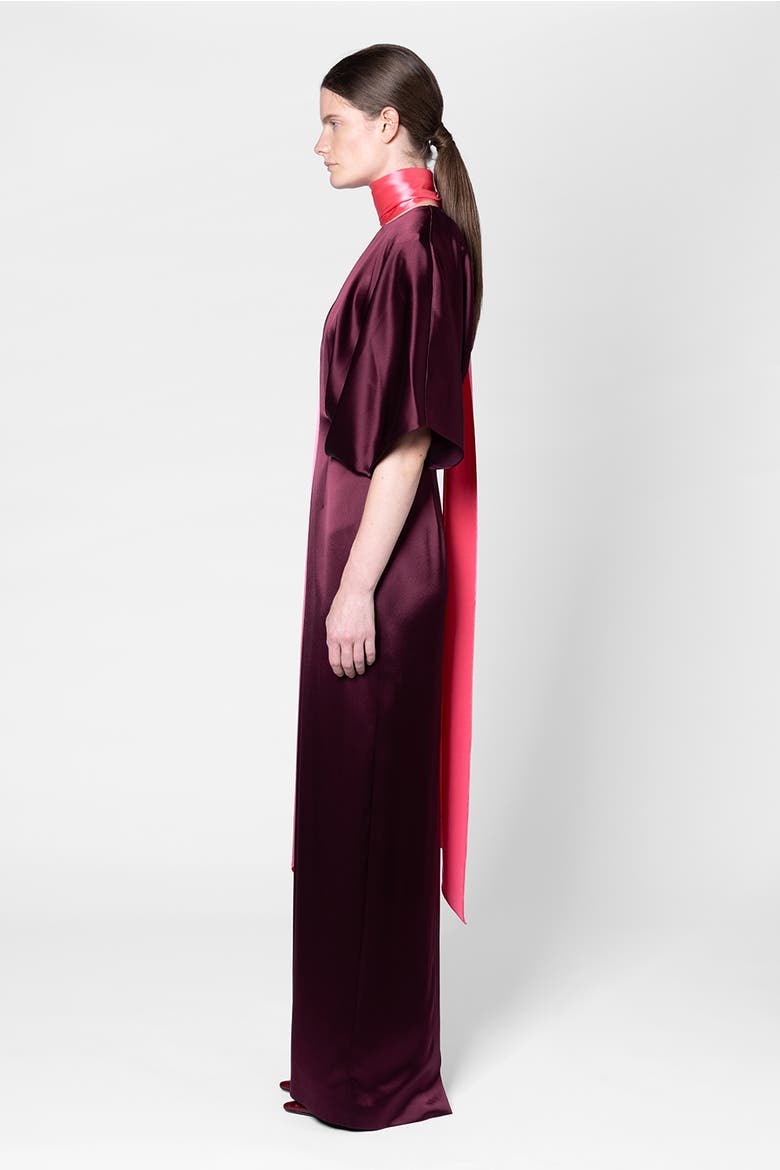 Satin Sami Dress With Contrast Scarf, Alternate, color, Calliope/Peau