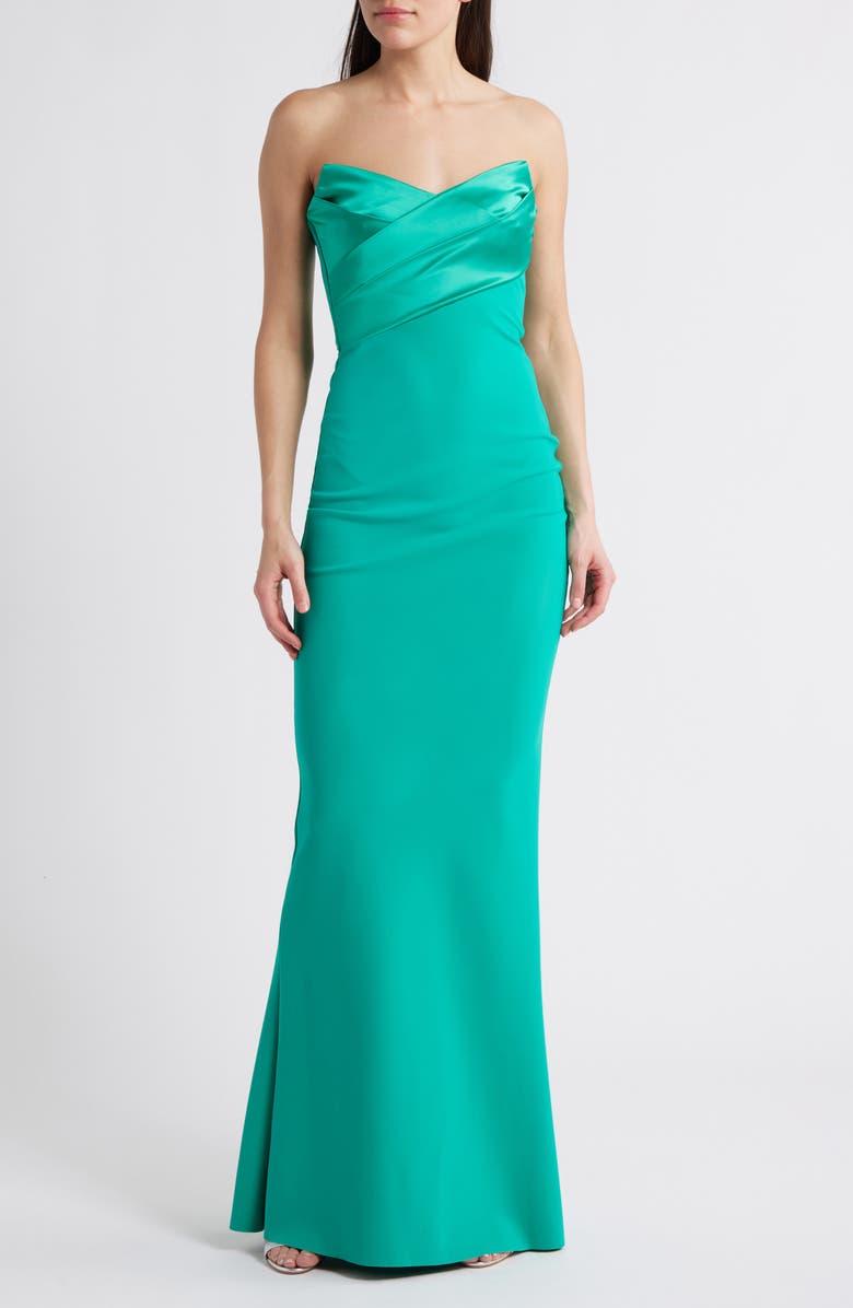 Chiara Boni La Petite Robe Bairei Strapless Trumpet Gown, Main, color, Emeraldo