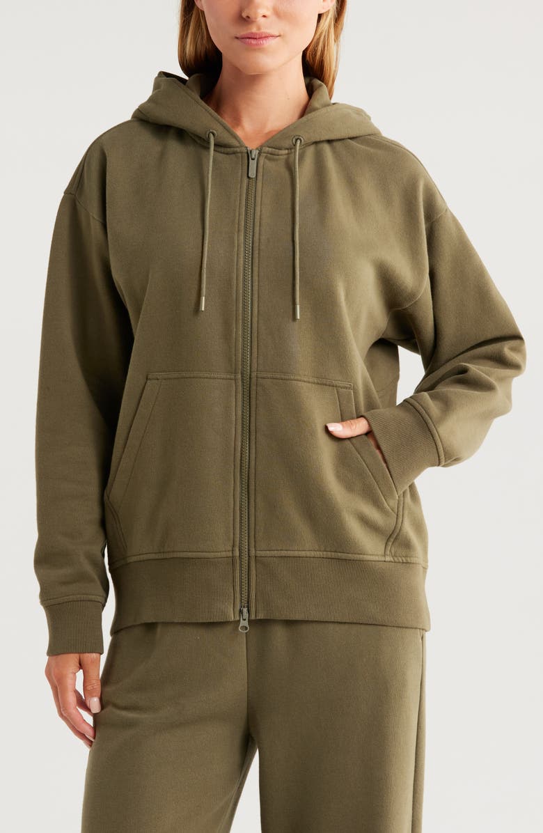 Zella Cloud Fleece Zip Hoodie, Alternate, color, Olive Night