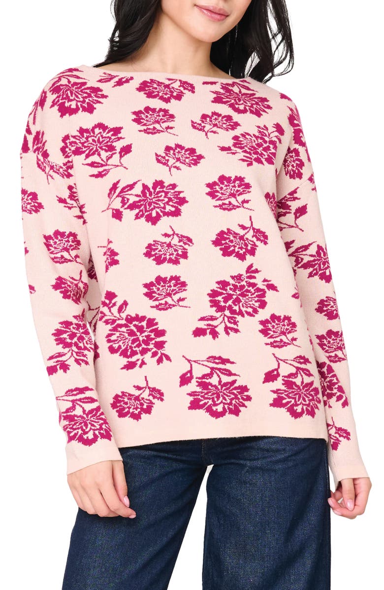 GIBSONLOOK Relaxed Fit Intarsia Sweater, Main, color, Cerise / Pink Smoke