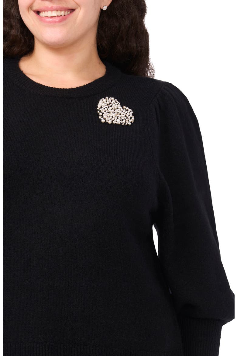 Faux Pearl Heart Applique Sweater, Alternate, color, RICH BLACK