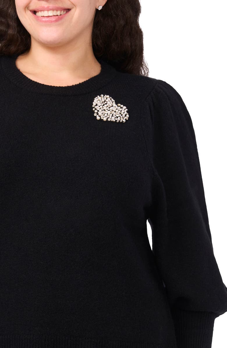 CeCe Faux Pearl Heart Applique Sweater, Alternate, color, Rich Black