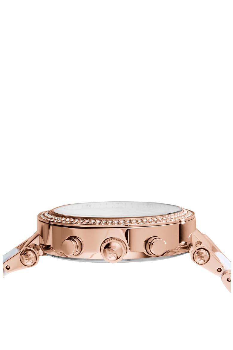 'Parker' Blush Acetate Link Chronograph Watch, 39mm, Alternate, color, ROSE GOLD