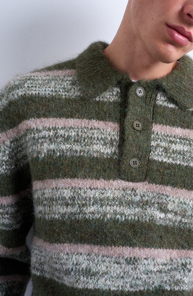 Topman Relaxed Fit Stripe Polo, Alternate, color, Green Khaki