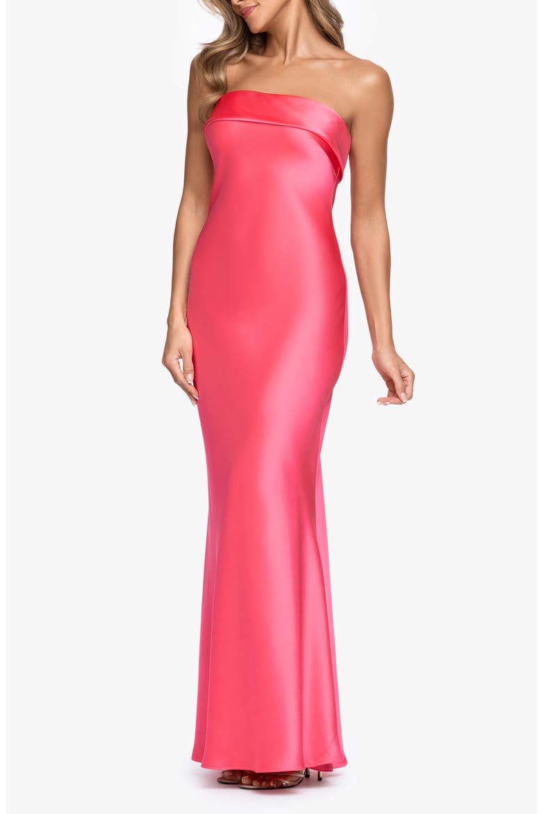 Strapless Satin Gown, Alternate, color, CORAL