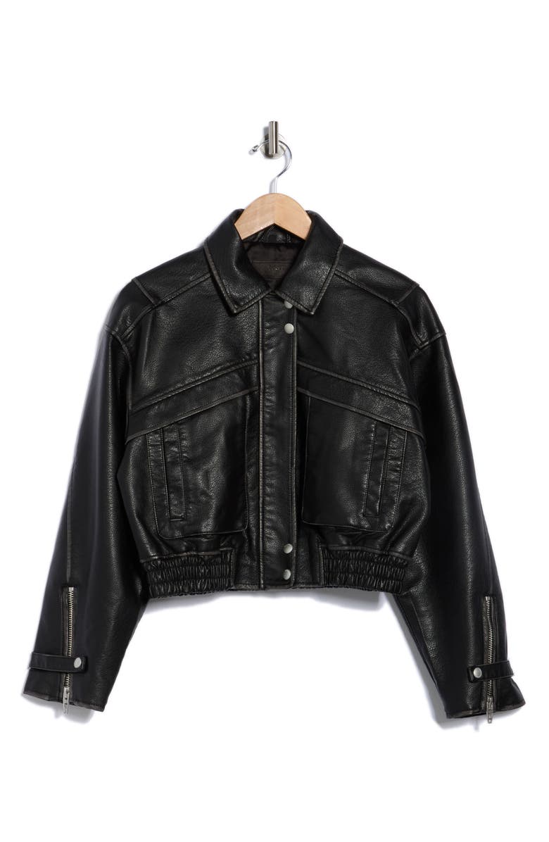 BLANKNYC Faux Leather Bomber Jacket, Alternate, color, Overnight