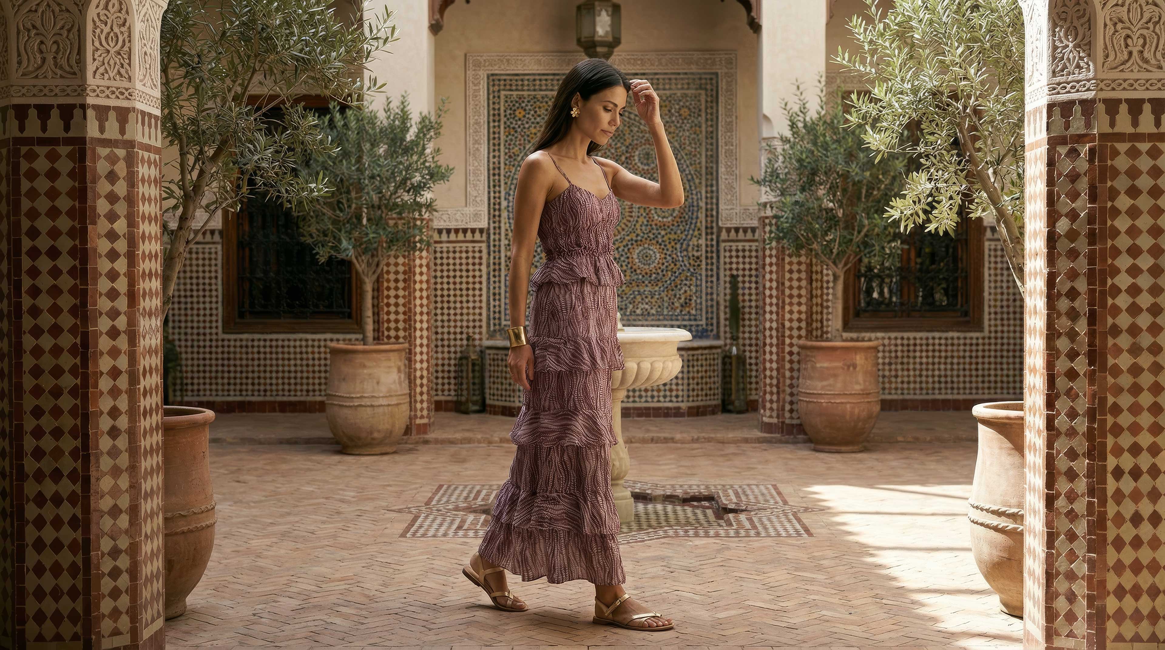 Raffya Tangiers Tiered Line Print Maxi Dress (Women) | Nordstrom