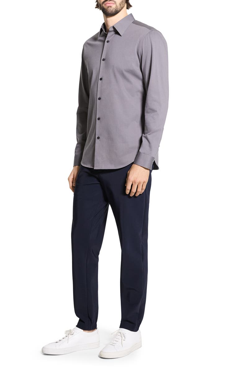 Theory Sylvain ND Structure Knit Button-Up Shirt, Alternate, color, Carbon