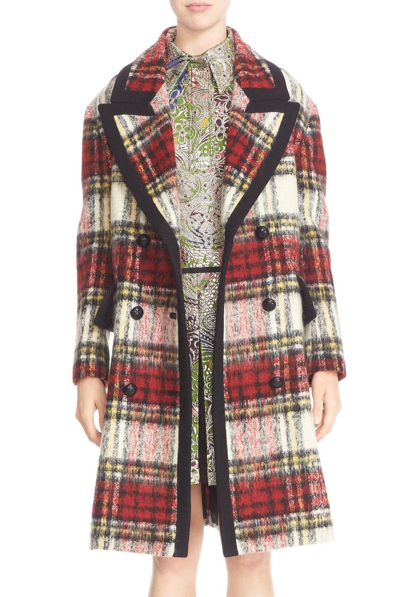 Tartan Plaid Wool Blend Coat, Main, color, ELDERBERRY