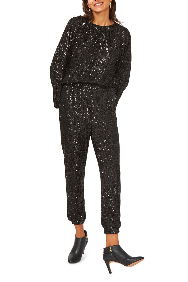 Balloon Sleeve Sequin Blouse, Alternate, color, RICH BLACK