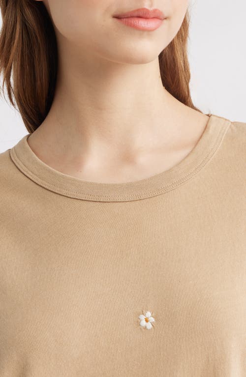 The Great . The Boxy Embroidered Crewneck Tee In Khaki