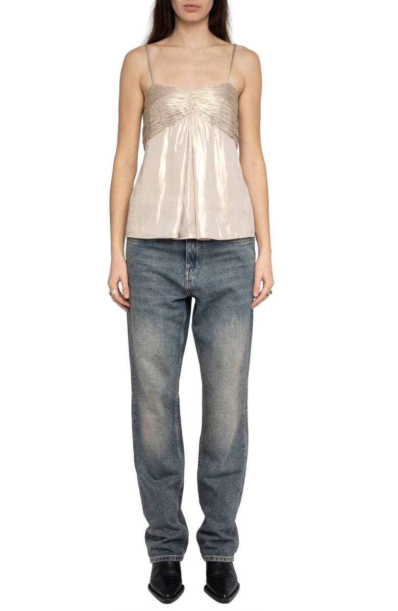 Zadig & Voltaire Cippie Pleated Metallic Satin Camisole, Alternate, color, Gold