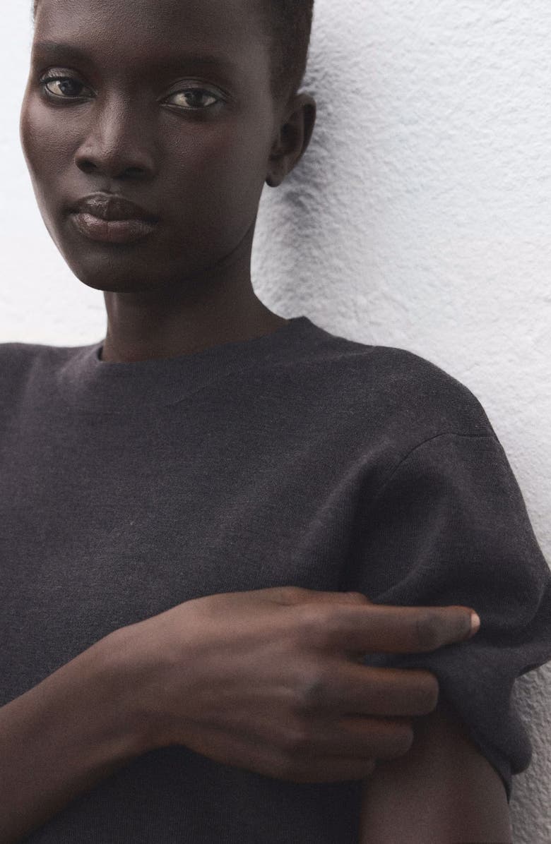 MANGO Short Sleeve Wool 
Cotton Crewneck Sweater, Alternate, color, Medium Heather Grey