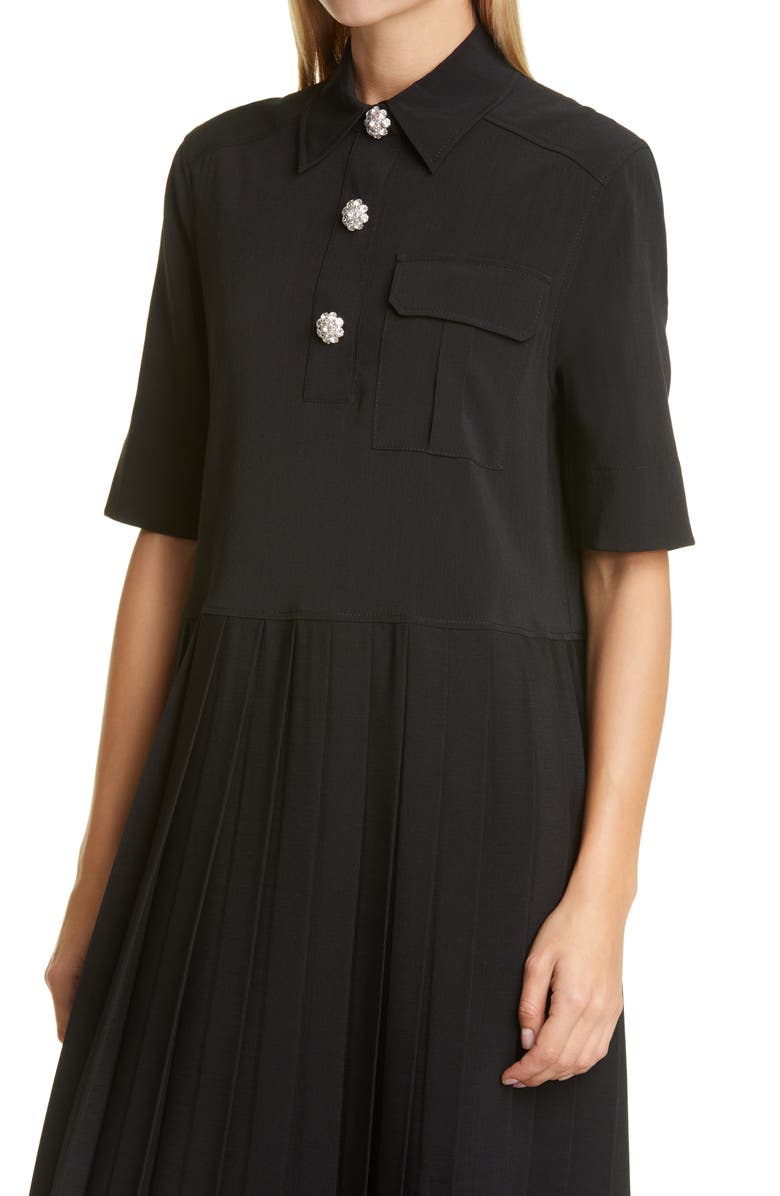 Ganni Short Sleeve Suiting Fabric Midi Dress, Alternate, color, Black